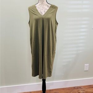 Wonderly Tan Sheath Dress V-Neck Midi